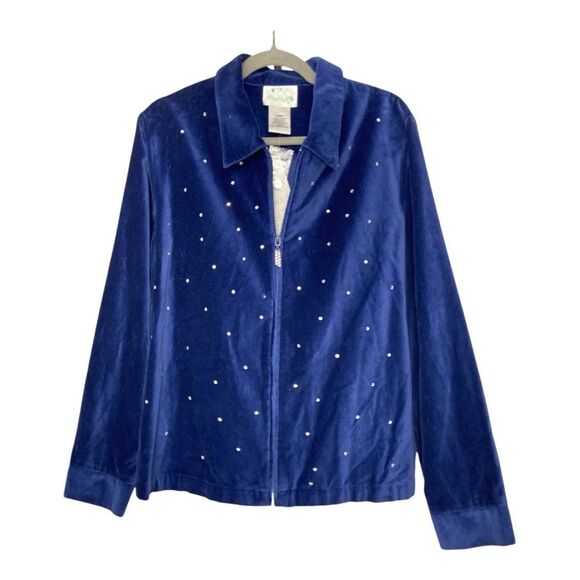 Vintage The Quacker Factory navy blue velvet jacket size L - Picture 1 of 5